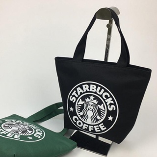Focuslife Starbucks กระเป๋าช้อปปิ้ง ผ้าแคนวาส กันน้ํา ลายการ์ตูน เรียบง่าย สําหรับใส่กล่องอาหารกลางวัน