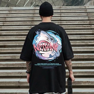 M-8XL Japanese cartoon shark print round neck five-point sleeve men and women trend Harajuku style oversize persona_03