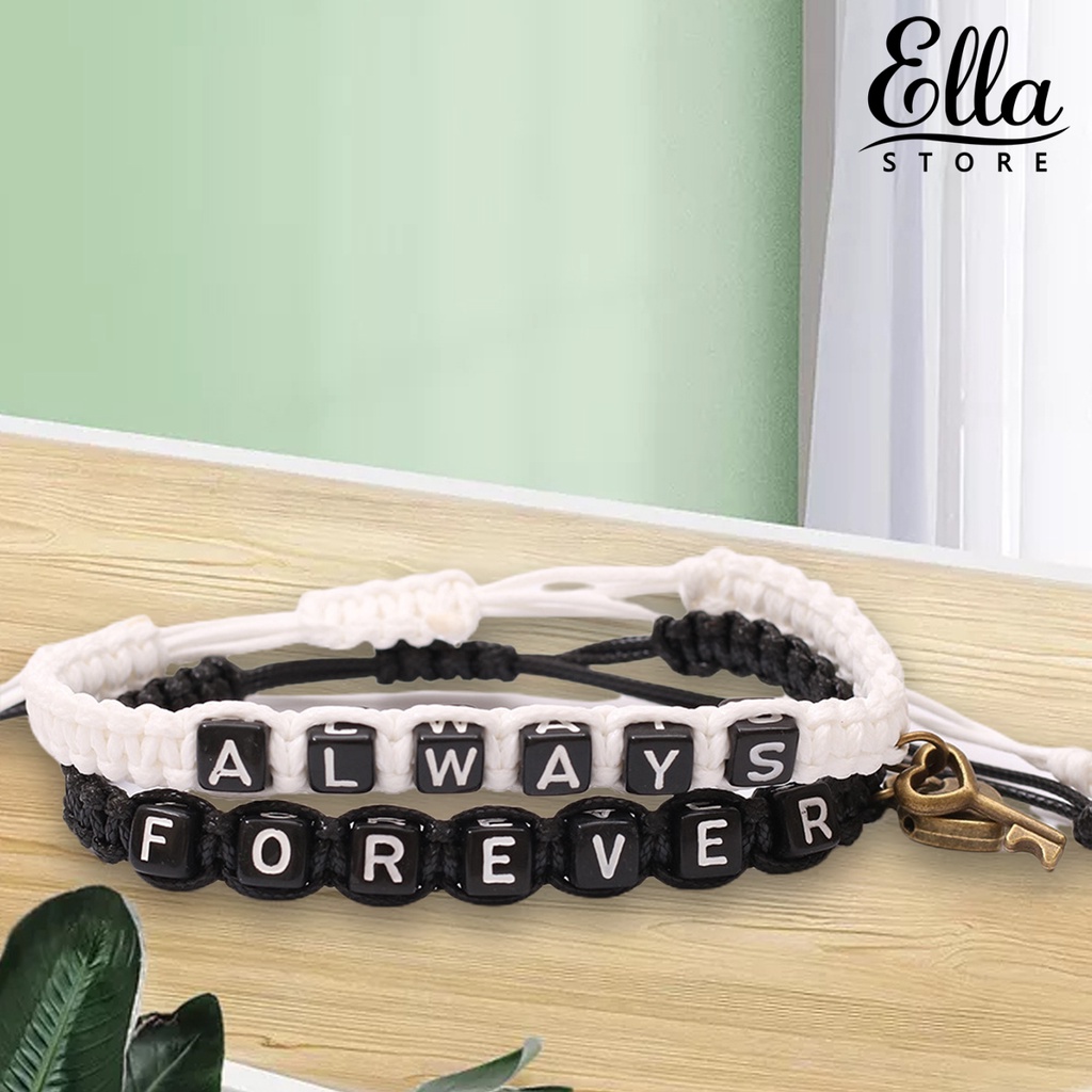 ellastore123-สร้อยข้อมือกําไลข้อมือ-แบบถัก-แมนนวล-สไตล์โรแมนติก-สําหรับผู้หญิง-2-ชิ้น-ต่อชุด