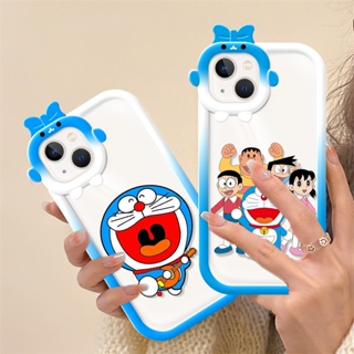 【Creative Camera Protection】Case for IPhone 14 13 12 11 Pro Promax 14Plus  X XS XR XSMAX Doraemon Cute Monster Bow Tie Style Soft Matte TPU Casing DCG