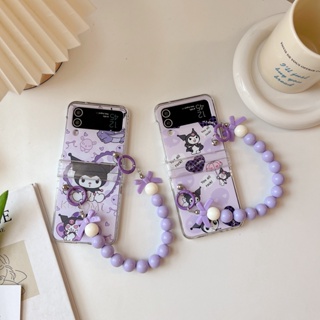 เคสโทรศัพท์มือถือ ลายคุโรมิน่ารัก สีม่วง พร้อมสายคล้อง สําหรับ Samsung Galaxy Z Flip 4 Z Flip 3 5G