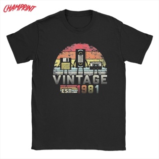 Men T-Shirt Men  1981 Vintage 40th Birthday Gift Humor Pure Cotton Tees Music Tech Merchs Round Collar Tops Plus Si_03