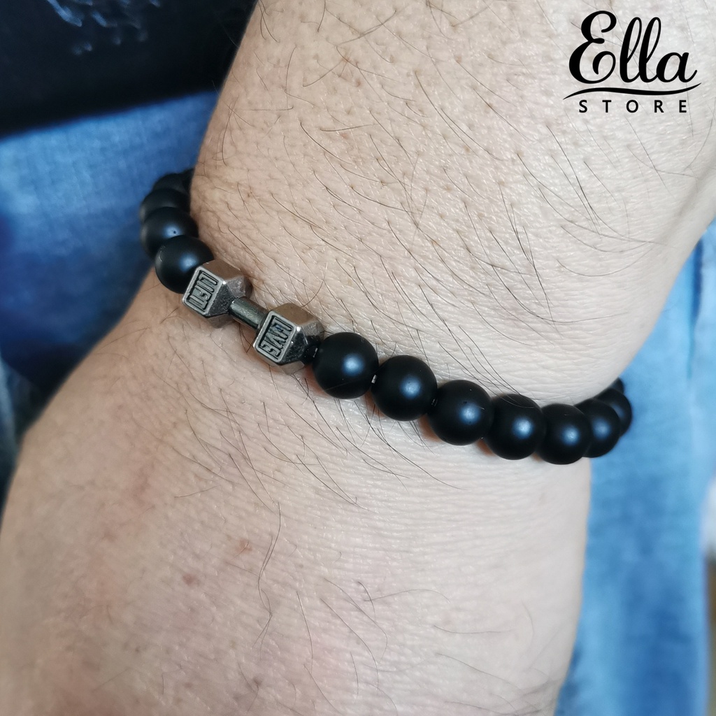 ellastore123-สร้อยข้อมือลูกปัดหิน-แฮนด์เมด-ทรงกลม-สไตล์วินเทจ-สําหรับผู้ชาย