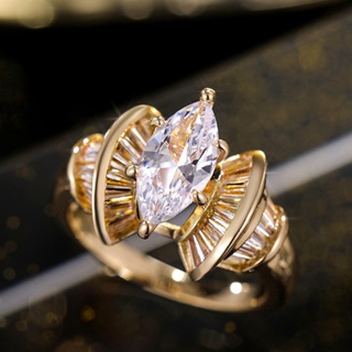 แหวนเงินแท้ เกรด 925 ประดับเพทาย หรูหรา สีทอง เครื่องประดับ สําหรับเจ้าสาว งานแต่งงาน