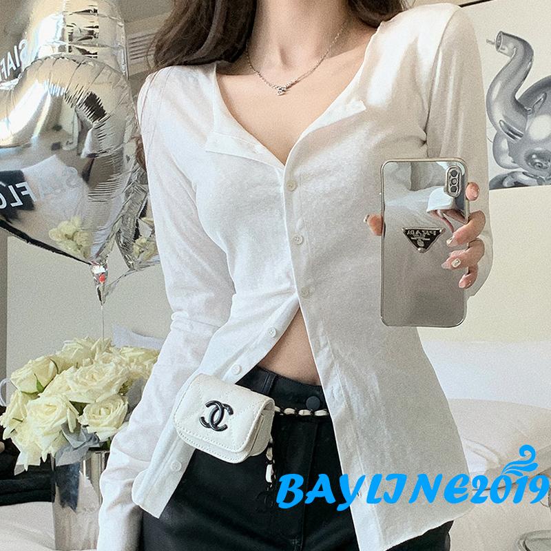 bay-เสื้อคาร์ดิแกนแขนยาว-คอวี-ติดกระดุม-สีพื้น-สไตล์สตรีท-สําหรับผู้หญิง