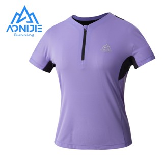 Aonijie เสื้อยืดแขนสั้น คอกลม มีซิป ระบายอากาศ แห้งเร็ว สําหรับผู้หญิง FW5159