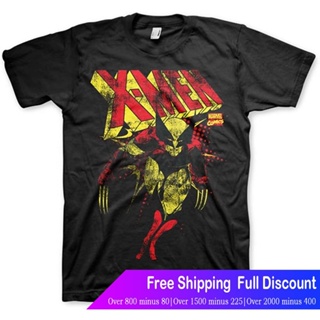 tshirt เสื้อยืดผ้าฝ้ายMarvelเสื้อยืดแขนสั้น Marvel Officially Licensed Merchandise Comics X-Men Distressed T-Shirt (Blac