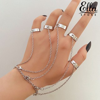 Ellastore123 สร้อยข้อมือโซ่ หลายชั้น ถอดออกได้ สีเงิน สไตล์พังก์ เรขาคณิต สําหรับผู้ชาย