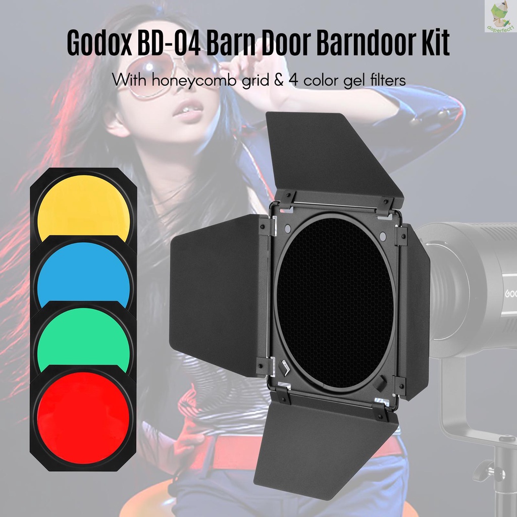 godox-bd-04-barn-door-barndoor-kit-with-honeycomb-grid-4-color-gel-filters-for-7-inch-standard-reflector-replacement-for-godox-sl60w-sl150ii-sk400ii-studio-light-portrait-still-life-photography