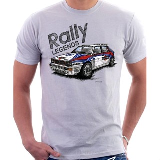 [S-5XL] เสื้อยืดแขนสั้น พิมพ์ลายรถยนต์ Rally Legend Lancia Delta Integrale สีเทา และถ่าน แฟชั่นฤดูร้อน