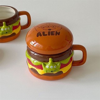 🍔น่ารักการ์ตูนแฮมเบอร์เกอร์เซรามิกส์แก้วถ้วยกาแฟ