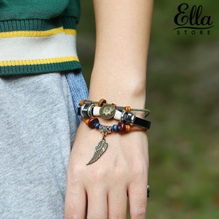 Ellastore123 สร้อยข้อมือ จี้ขนนก หลายชั้น แฮนด์เมด สําหรับออกเดท