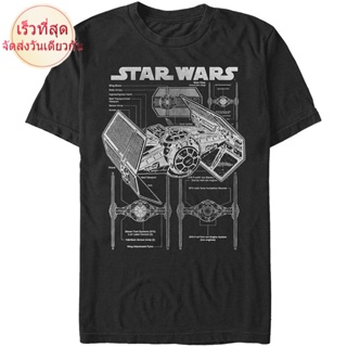 เสื้อยืดคอวีผู้ชาย Star Wars Tie Fighter Schematic Adult T-Shirt men เสื้อ ยืด ผู้ชาย คอกลม โอเวอร์ ไซส์S-5XL