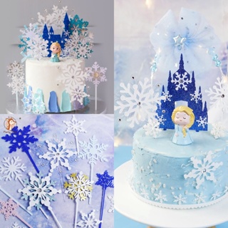 ท็อปเปอร์เค้ก รูปเกล็ดหิมะ เจ้าหญิงน้ําแข็ง คริสต์มาส สีฟ้า 1st Happy Birthday สําหรับตกแต่งเค้ก เบบี้ชาวเวอร์ ปาร์ตี้ งานแต่งงาน