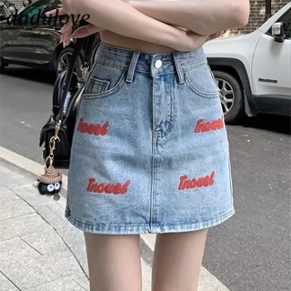 DaDulove💕 New Korean Version of the INS Letter Denim Skirt High Waist Niche Skirt A Word Skirt Bag Hip Skirt