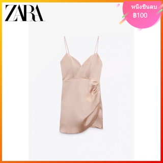 Zara ชุดเดรสสั้นสําหรับสตรี ผ้าไหมซาติน สไตล์ใหม่ 7385227 731