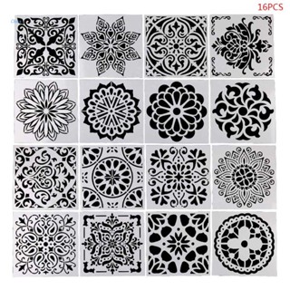 Chua 16pcs/set Mandala Drawing Template Ruler Stencil Painting Board DIY Album Decor