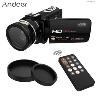 Andoer กล้องวิดีโอดิจิทัล HDV-Z20 1080P Full HD แบบพกพา พร้อมเลนส์มุมกว้าง 37 มม. 0.45× สูงสุด 24 ล้านพิกเซล ซูมได้ 16× กล้องวิดีโอดิจิทัล 3.1 นิ้ว หน้าจอสัมผัส IPS พร้อมรีโมต
