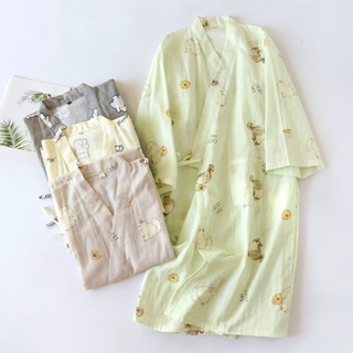 ♡Yukata~Kimono♡cotton100% ชุดคลุมอาบน้ำ ชุดนอนแบบผูก ผ้าฝ้ายซับน้ำ ยูกาตะ กิโมโน QZ-2323E7