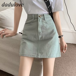 DaDulove💕 New Korean Version of INS Light Green Denim Skirt High Waist Loose A- line Skirt WOMENS Large Size Skirt