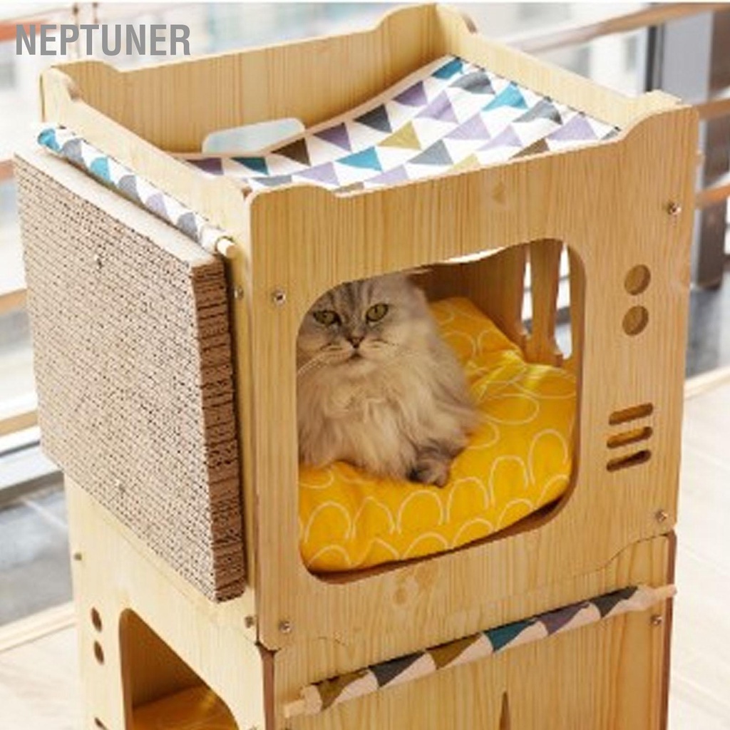 บ้านแมว-กล่องสี่เหลี่ยม-พร้อมเปลแมว-ที่นอนแมว-ต่อเป็นปราสาทได้-cat-house-neptuner