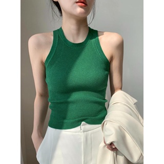 MA เสื้อสายเดี่ยว ผ้าถัก ขนาดเล็ก สีเขียว แฟชั่นฤดูร้อน สําหรับผู้หญิง 2022