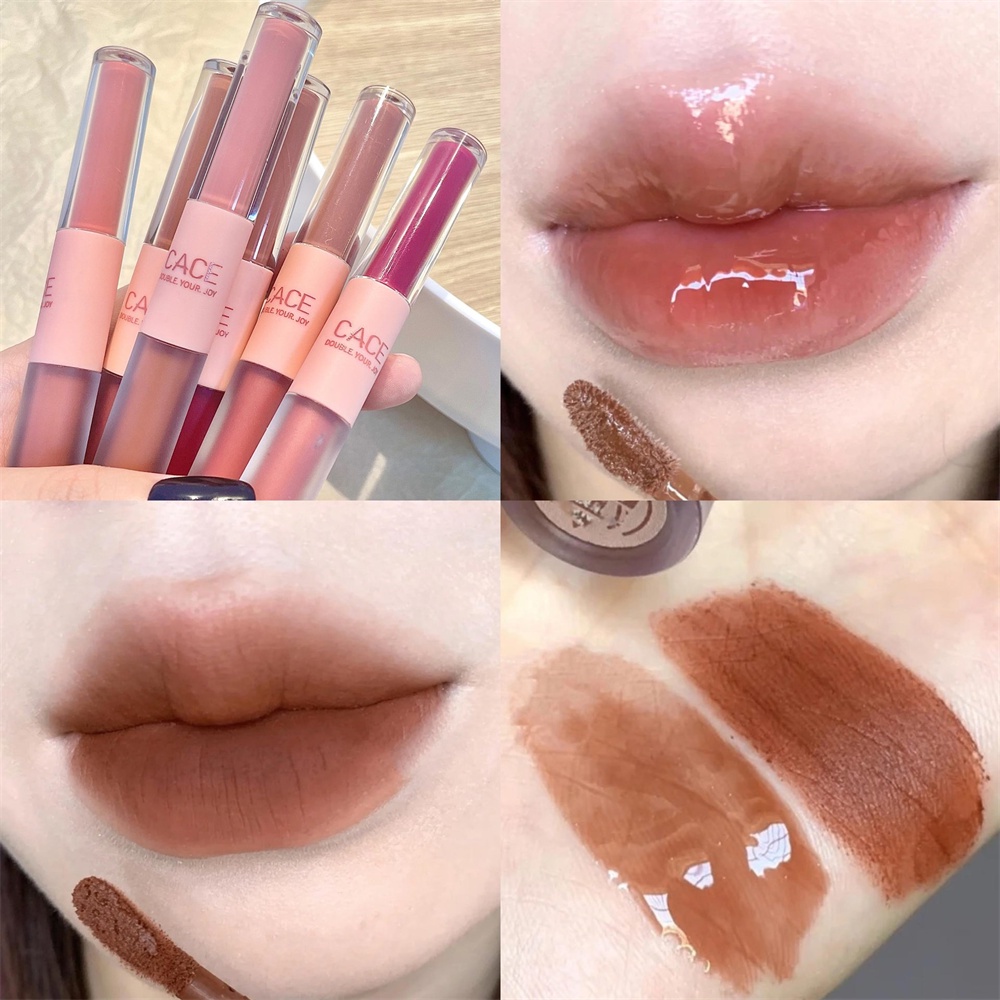 julystar-cace-สนุก-double-head-lip-glaze-matte-double-head-lip-glaze-lasting-กันน้ำ-pearlescent-lip-glaze-ไม่ติดถ้วย-lip-glaze