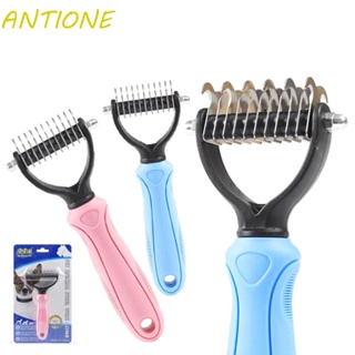 ANTIONE Undercoat Shedding Rake Comb Dematting Fur Cleaner Cat Comb Professional Stainless Steel Gilling Brush Deshedding Double Sided Blade Flying Hair Dog Grooming Tool/Multicolor