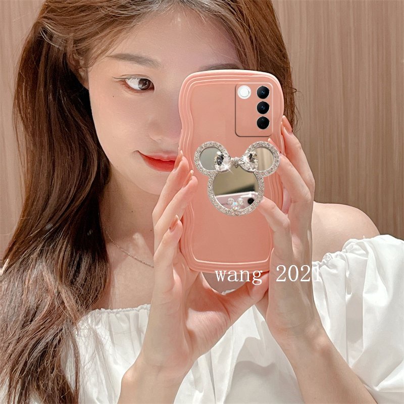 phone-case-เคส-vivov27-vivo-v27e-v27-pro-5g-new-design-simple-big-waves-casing-cute-cartoon-rhinestone-makeup-mirror-phone-holder-soft-cover-for-vivo-v27-5g-เคสโทรศัพท