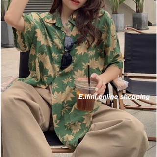 E.ifini เสื้อลายดอก เสื้อฮาวายหญิง แฟชั่น แบบหลวม 2023 NEW MA1621