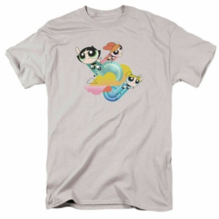 เสื้อยืดแขนสั้นPowerpuff Girls Spiral Streaks T Shirt Mens Licensed Cartoon Merchandise SilverS-5XL