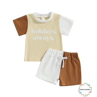 Babyclom- ชุดเสื้อยืด แขนสั้น พิมพ์ลายตัวอักษร และกางเกงขาสั้น ลําลอง ยืดหยุ่น สีตัดกัน ฤดูร้อน สําหรับเด็กผู้ชาย