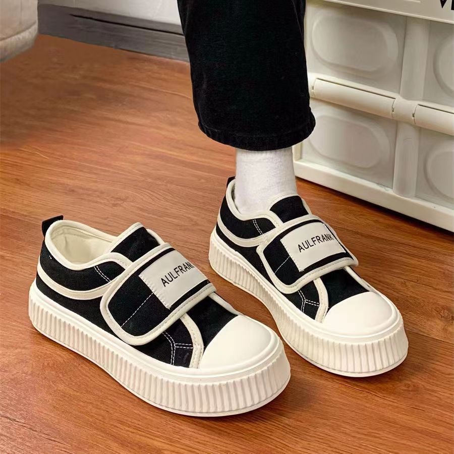 รองเท้าสีขาวตีนตุ๊กแกสไตล์เกาหลี-รองเท้าผ้าใบระบายอากาศของนักเรียนหญิง