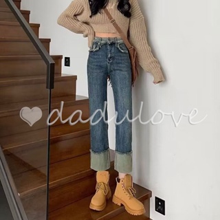 DaDulove💕 2023 New Korean Version Retro Curling Straight Jeans WOMENS High Waist Slim WOMENS Cropped Pants