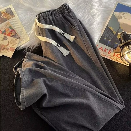 รูปสินค้า MNO.9 Jeans 5080 กางเกงยีนส์ขายาวชาย เอวยืด มีเชือกรูด ทรงหลวม