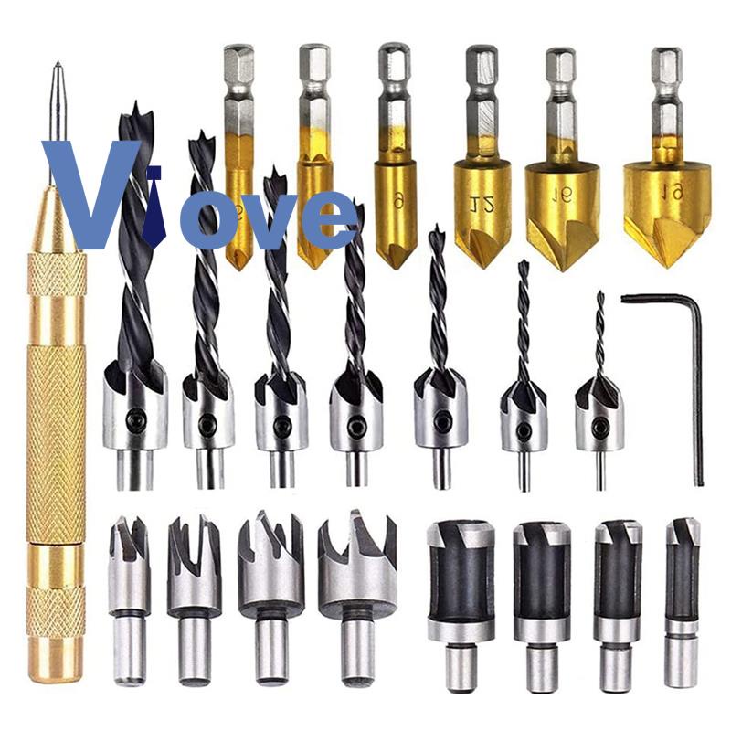 23-pack-woodworking-chamfer-drilling-tool-set-wood-plug-cutter-three-pointed-countersink-drill-bit-woodworking-chamfering-device