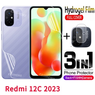 3in1 ฟิล์มไฮโดรเจลนิ่ม กันรอยหน้าจอ ด้านหลัง ไม่ใช่กระจกนิรภัย สําหรับ Redmi 12C 2023 Redmi 12C C12 12 C 2023 Redmi12C 5G