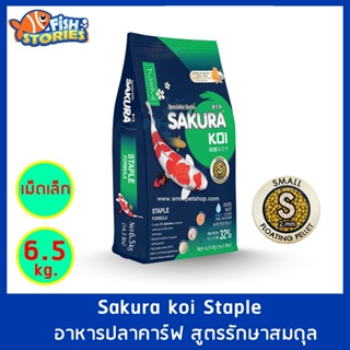 Sakura Koi สูตร Staple เม็ดเล็ก Size S (2MM.) ขนาด 6.5 กิโลกรัม เม็ดลอย สูตรมาตรฐาน อาหารปลาคาร์ฟ อาหารปลา