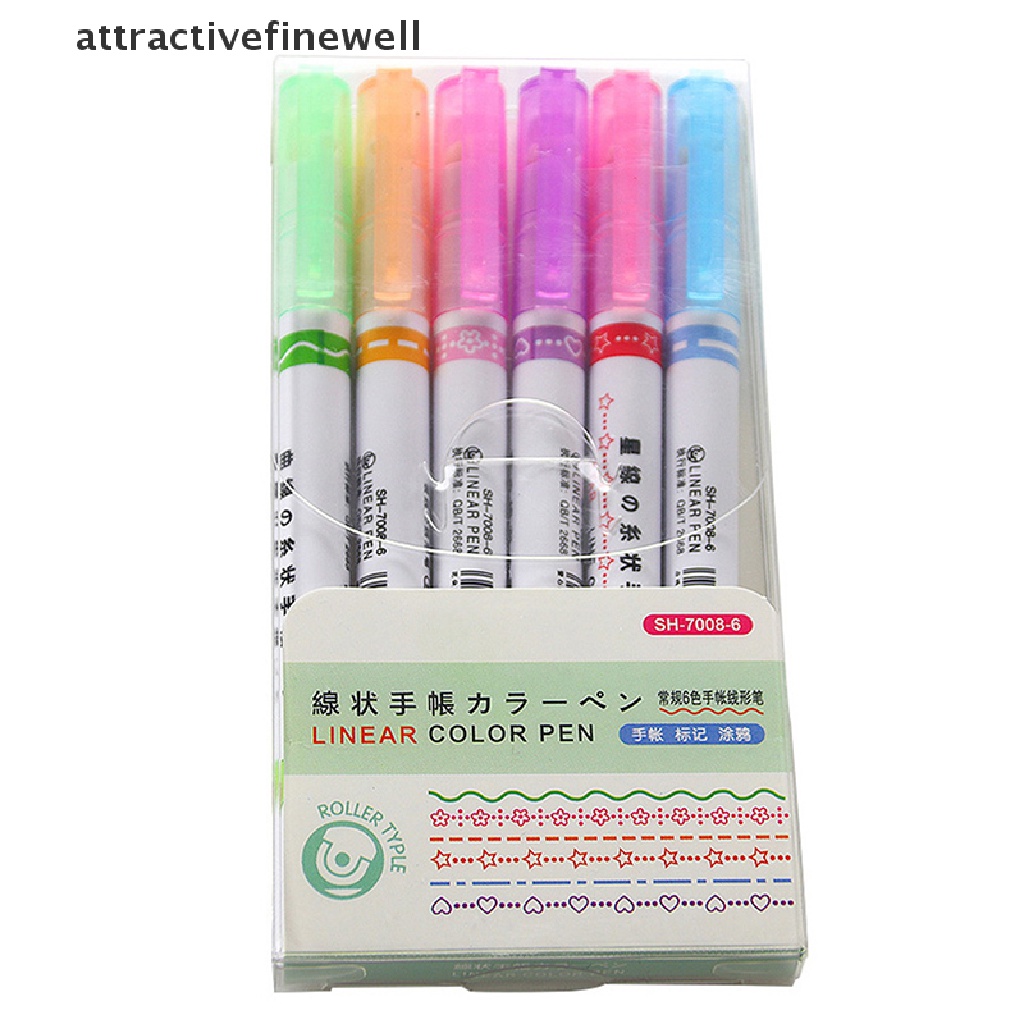 attractivefinewell-ปากกามาร์กเกอร์เส้นโค้ง-สีพาสเทล-6-สี-สําหรับวาดภาพ-ตกแต่ง-tiv