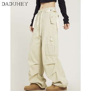 DaDuHey🎈 Womens American Style Retro High Street Overalls Straight Wide Leg Casual Pants 2023 New Fashion Ins Trousers Cargo Pants