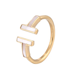 แหวนเหล็กไทเทเนียม ชุบทอง รูปตัว T สีขาว เหมาะกับของขวัญวันวาเลนไทน์ สําหรับผู้หญิง