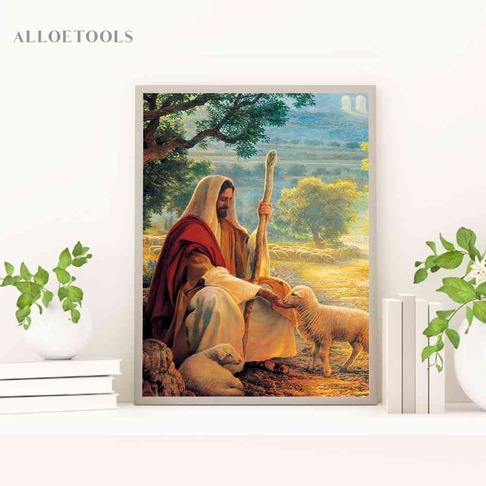 ภาพจิตรกรรมปักครอสสติตช์-รูปพระเยซู-แกะ-โมเสก-5d-diy-สําหรับตกแต่งผนัง-alloetools-th