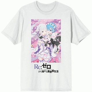 [S-5XL]Re_Zero - เสื้อยืด Rem &amp; Emilia Sakura เสื้อผ้าคู่รักชายหญิง