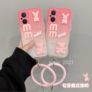 New Phone Case เคส OPPO Reno8 Z Reno7 Z Reno8 Pro Reno7 Pro A77 5G Casing Hot Deals Gradient Pink Big Wave Cartoon Three-dimensional Bear Soft Case with Removable Silicone Bracelet เคสโทรศัพท