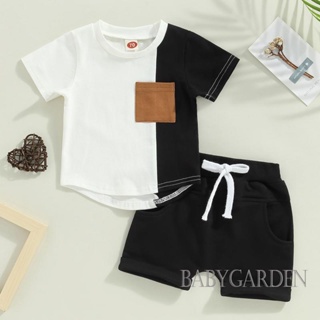 Babygarden-0-3 ปี ชุดเสื้อผ้าเด็กผู้ชาย, เสื้อแขนสั้น สีตัดกัน + กางเกงขาสั้น มีกระเป๋า