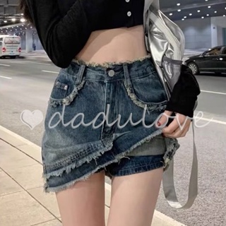 DaDulove💕 2023 New Korean Version of INS Raw Edge Denim Skirt High Waist A- line Skirt WOMENS Trend Skirt