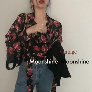 Moon  เสื้อลายดอก เสื้อฮาวายหญิง แฟชั่น แบบหลวม 2023 NEW fashion สไตล์เกาหลี Unique ins A25K0M2 36Z230909