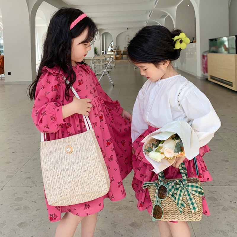 ชุดเดรสยาว-แขนยาว-คอตุ๊กตา-พิมพ์ลาย-สไตล์เกาหลี-แฟชั่นฤดูร้อน-สําหรับเด็กผู้หญิง