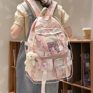 กระเป๋าเป้สะพายหลัง กระเป๋านักเรียน พิมพ์ลายหัวใจ ความจุสูง สไตล์เกาหลี สําหรับผู้หญิง