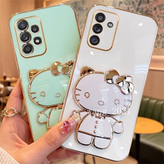 Ready Stock Phone Case เคส Samsung Galaxy A54 A34 A24 A14 LTE 4G 5G Casing Candy Cartoon Hello-Kitty Candy Plating with Portable Make-up Mirror Stand Magnetic Suction Function Soft Case เคสโทรศัพท